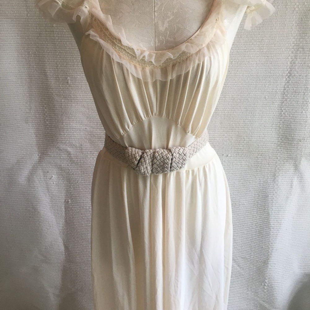 Vintage 70s Boho Festival Long Maxi Lace Trim Gown - Picture 7 of 8